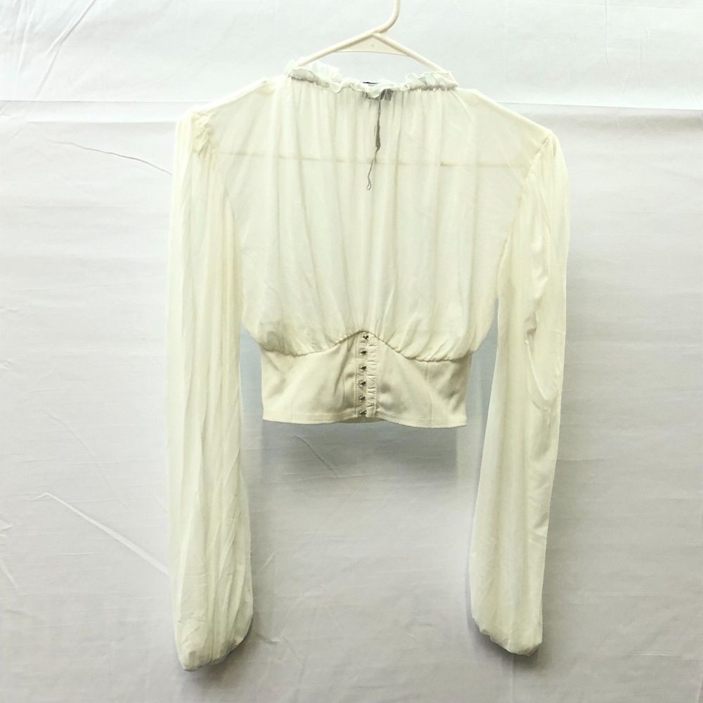 PLT Sheer Romantic Cropped Blouse Corset Fit with Balloon Sleeves US 4 UK 8